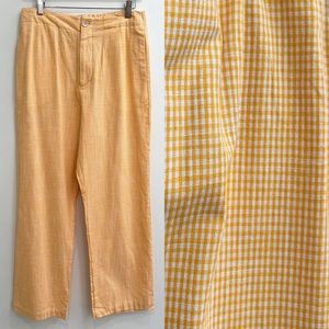 Free People orange white plaid high rise straight leg crop cotton pants medium